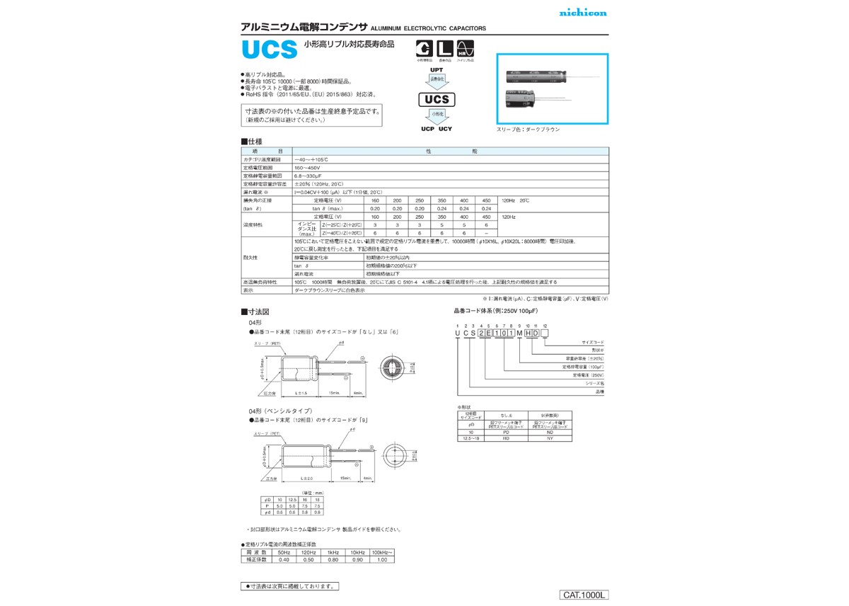 でんでん アルミ電解コンデンサ UCS2D151MHD1TN 10個セット 200V150μF ニチコ