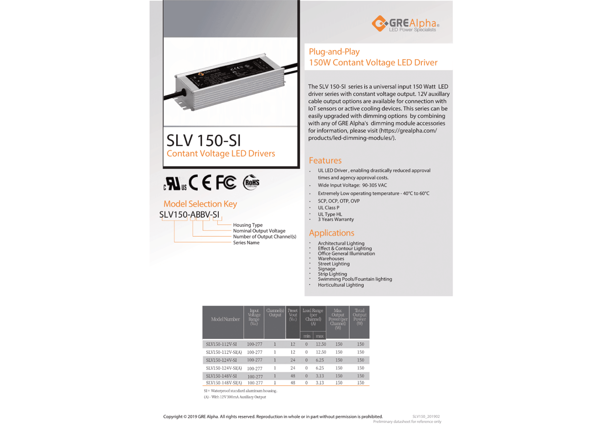 ACDC電源 150W24V SLV150-124V-SI GREAlpha PSE IP65