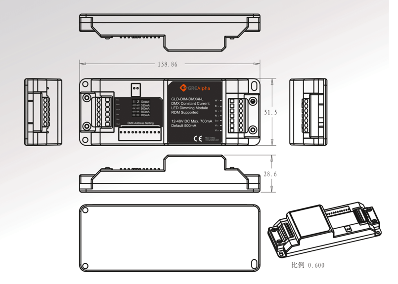 DMX調光用 DMX-CC モジュール GLD-DIM-DMX4I-L -H 定電流 RGBW