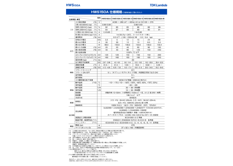 ACDC電源 150W12V HWS150A-12/A TDKラムダ ユニット電源 組込電源