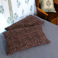枕カバー　約43×63cm　インド綿　ブロックプリント　アジュラック　ブラック×紋章