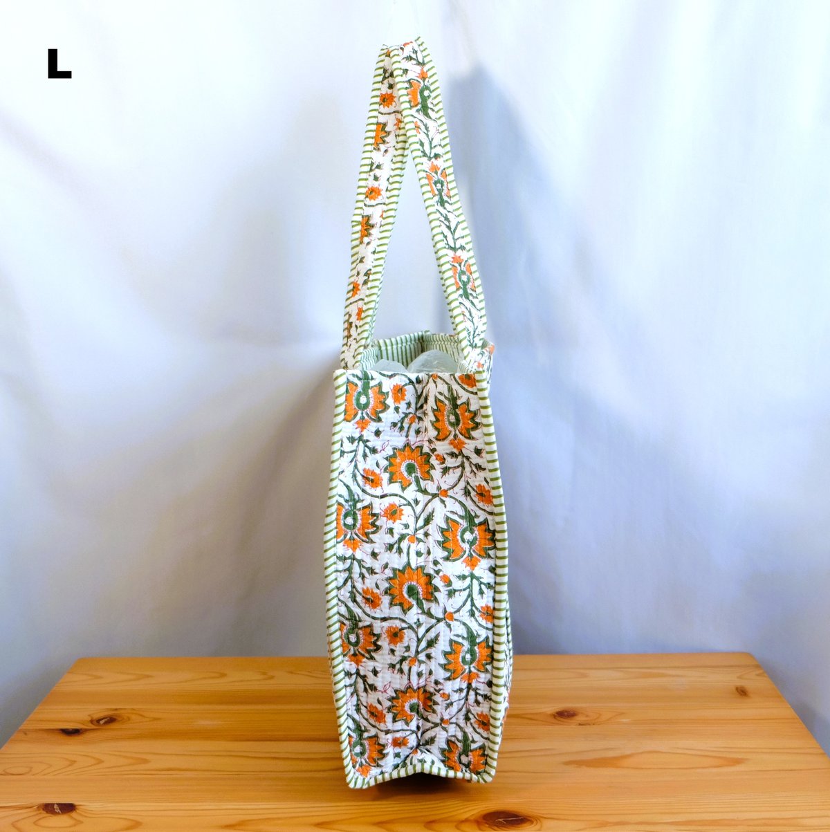 トートバッグ インド綿 ブロックプリント オレンジプラント | インド