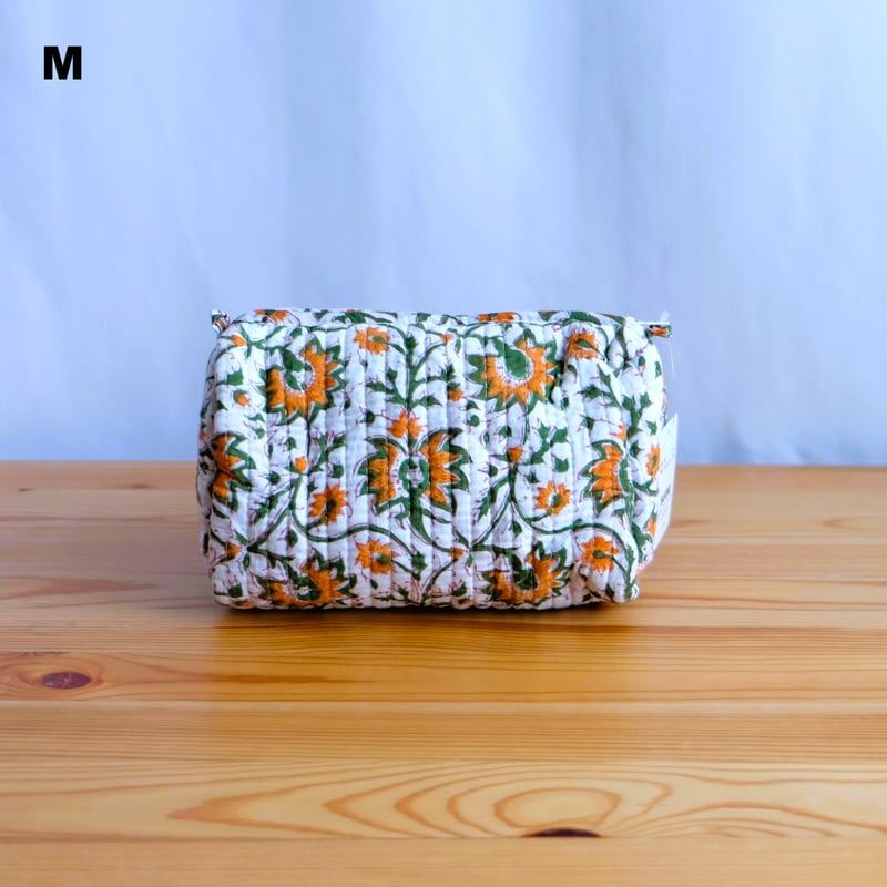 ポーチ インド綿 ブロックプリント オレンジプラント | インド雑貨のお