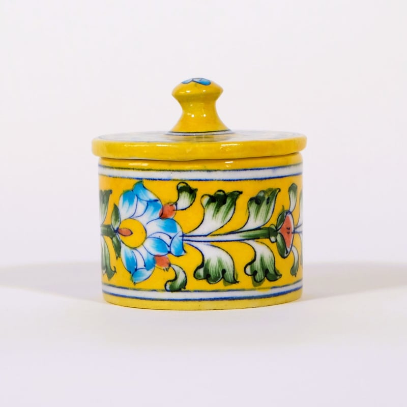 陶器小物入れ 蓋付き インド ブルーポタリー 小サイズ 青/水色/赤/緑