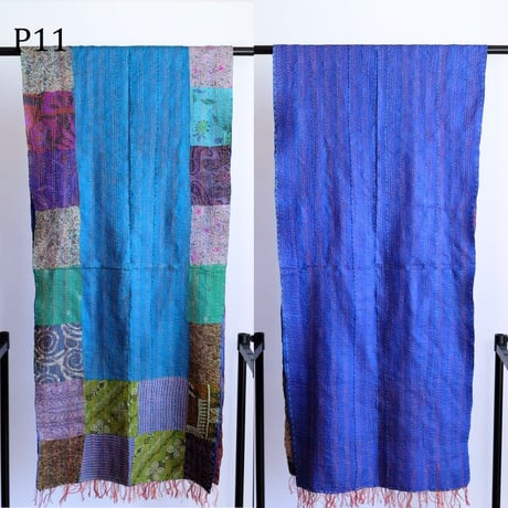 シルクカンタ　ストール　パッチワーク　約50×200cm　インド刺し子布　P11～P20