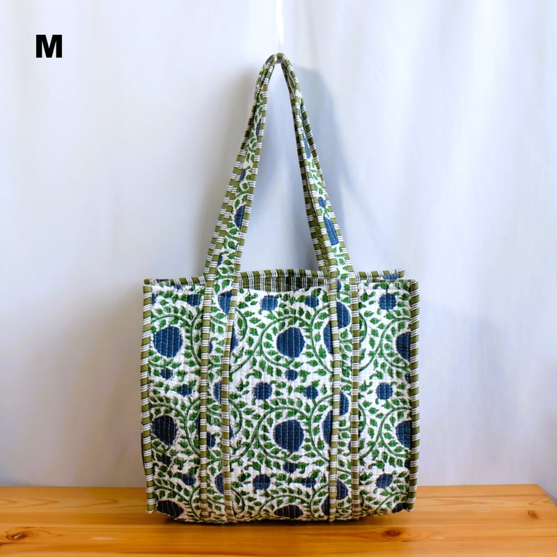 トートバッグ インド綿 ブロックプリント グリーンプラント | インド