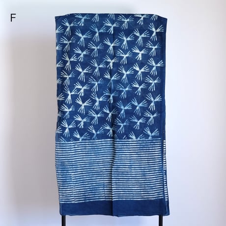 インド綿　ストール　ブロックプリント　約54×195cm　インディゴ　7種類