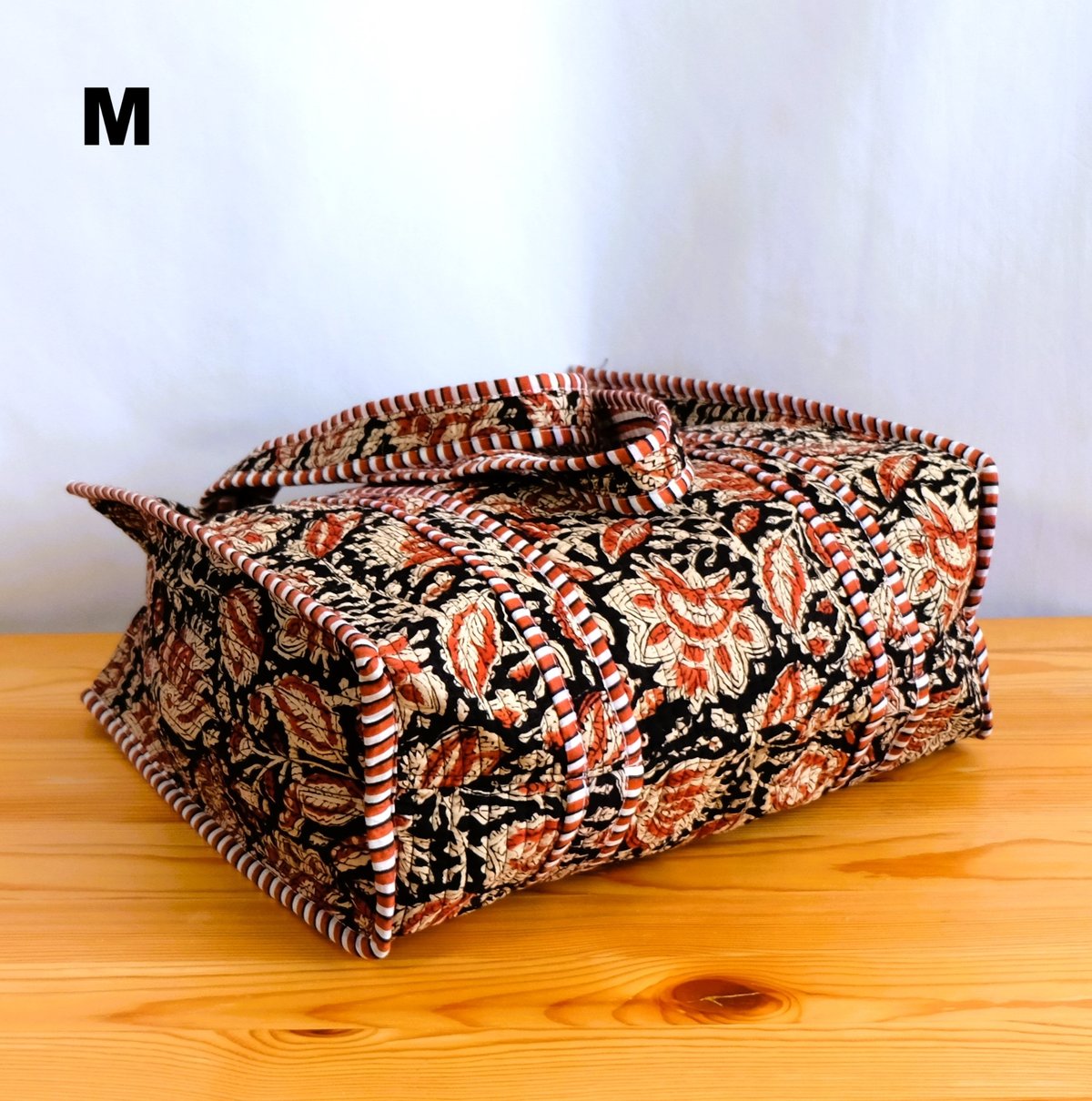 トートバッグ インド綿 ブロックプリント ブラック | インド雑貨のお店