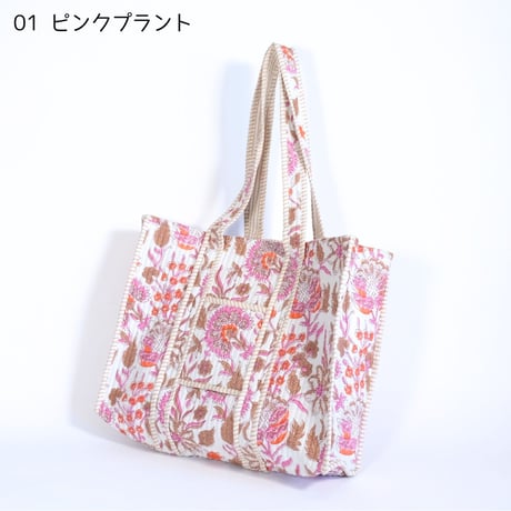 トートバッグ インド綿 ブロックプリント Mサイズ 01～10