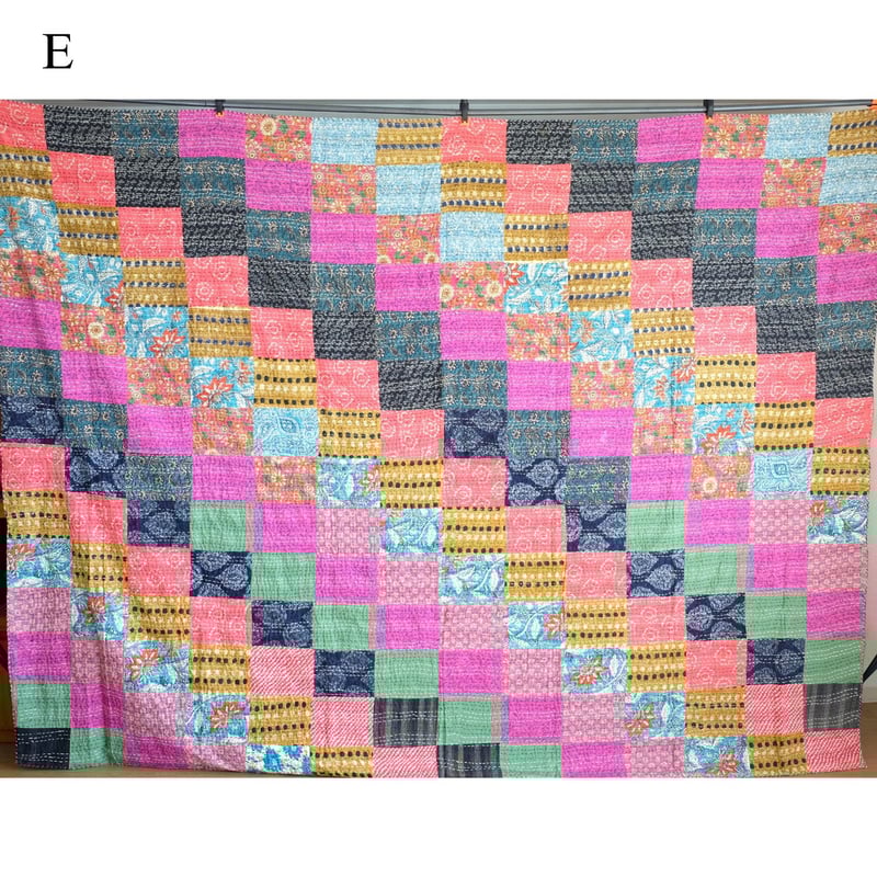 インド綿 グドリ パッチワーク 刺し子刺繍 ブロックプリント マルチ