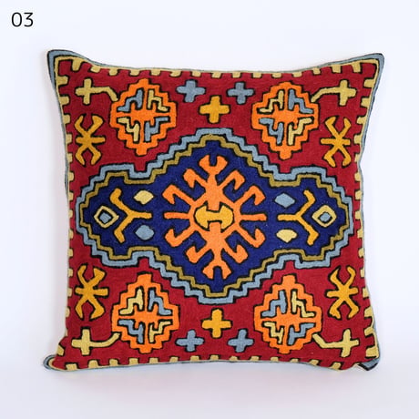 ウール刺繍　クッションカバー　正方形　約40x40cm　4種類