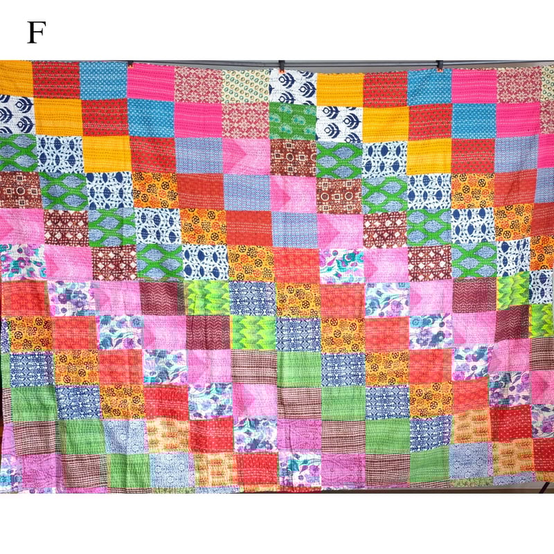 インド綿 グドリ パッチワーク 刺し子刺繍 ブロックプリント マルチ