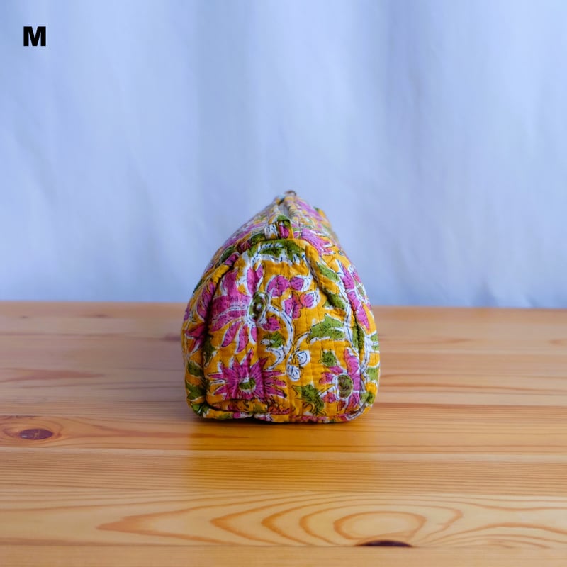 ポーチ インド綿 ブロックプリント イエロー | インド雑貨のお店