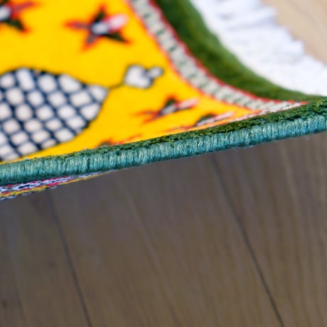 インド　手織り絨毯　シルク　＜約29 x 30.5 ㎝＞　緑・タージマハル