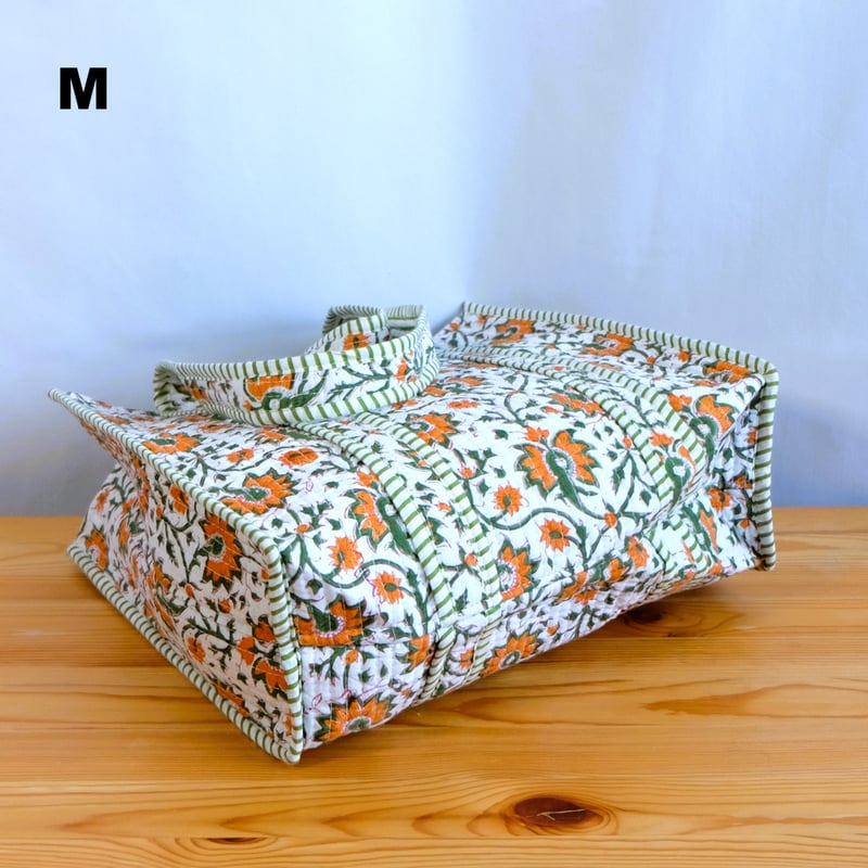 トートバッグ インド綿 ブロックプリント オレンジプラント | インド