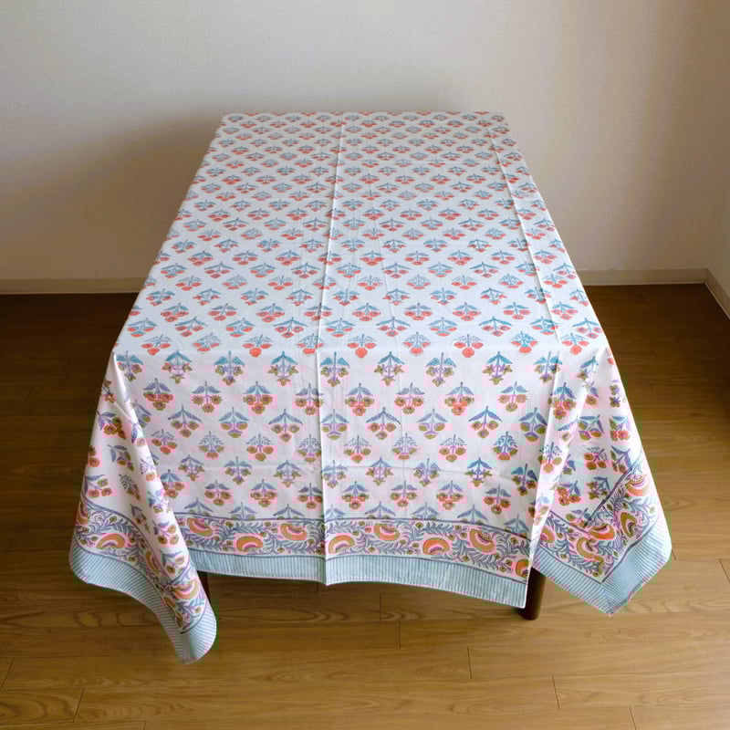 マルチクロス 約152×228㎝ インド綿 ブロックプリント オレンジ マルチクロス 約152×228㎝ インド綿 ブロックプリント オレンジ