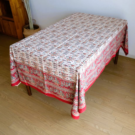 マルチクロス　約152×218㎝　インド綿　ブロックプリント　バグルー　象