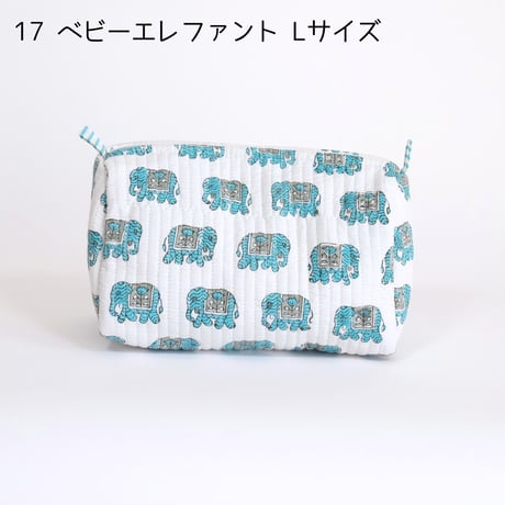 ポーチ インド綿 ブロックプリント Lサイズ 20種類