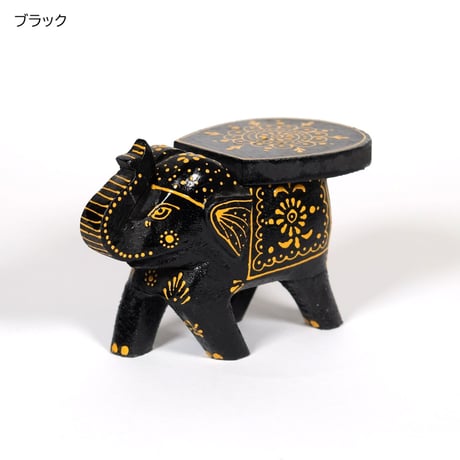 象の置物　木製　キャンドル立て　インド　グレー/オレンジ/ブラック