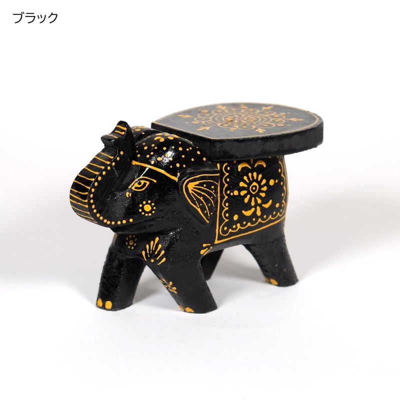 象の置物 木製 キャンドル立て インド グレー/オレンジ/ブラック