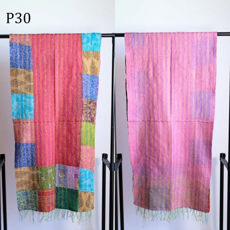 シルクカンタ　ストール　パッチワーク　約50×200cm　インド刺し子布　P21～P30