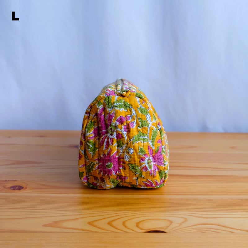 ポーチ インド綿 ブロックプリント イエロー | インド雑貨のお店