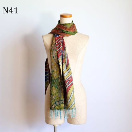 シルクカンタ　ストール　約50×200cm　インド刺し子布　N41～N50