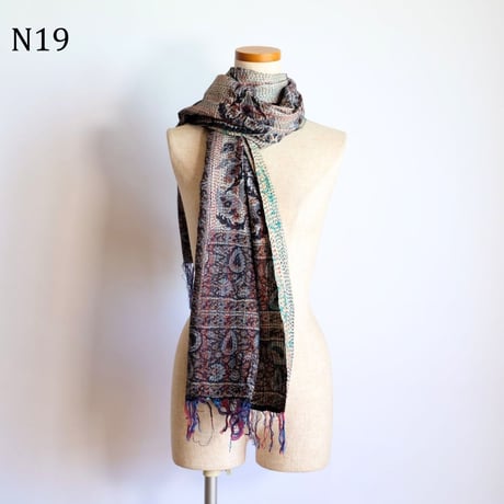 シルクカンタ　ストール　約50×200cm　インド刺し子布　N11～N20
