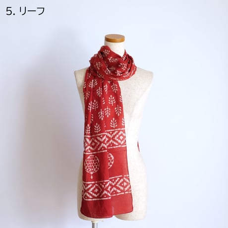 インド綿　ストール　ブロックプリント　約50×200cm　レッド