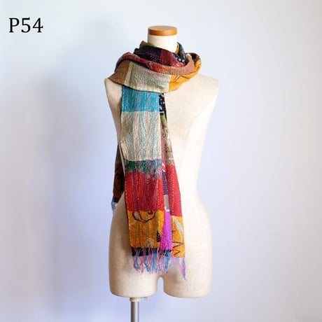 シルクカンタ　ストール　パッチワーク　約50×200cm　インド刺し子布　P51～P60