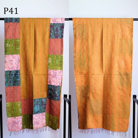 シルクカンタ　ストール　パッチワーク　約50×200cm　インド刺し子布　P41～P50