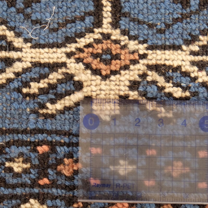 インド 手織り絨毯 ウール ＜約154 x 223 ㎝＞ 青・トライバル ...