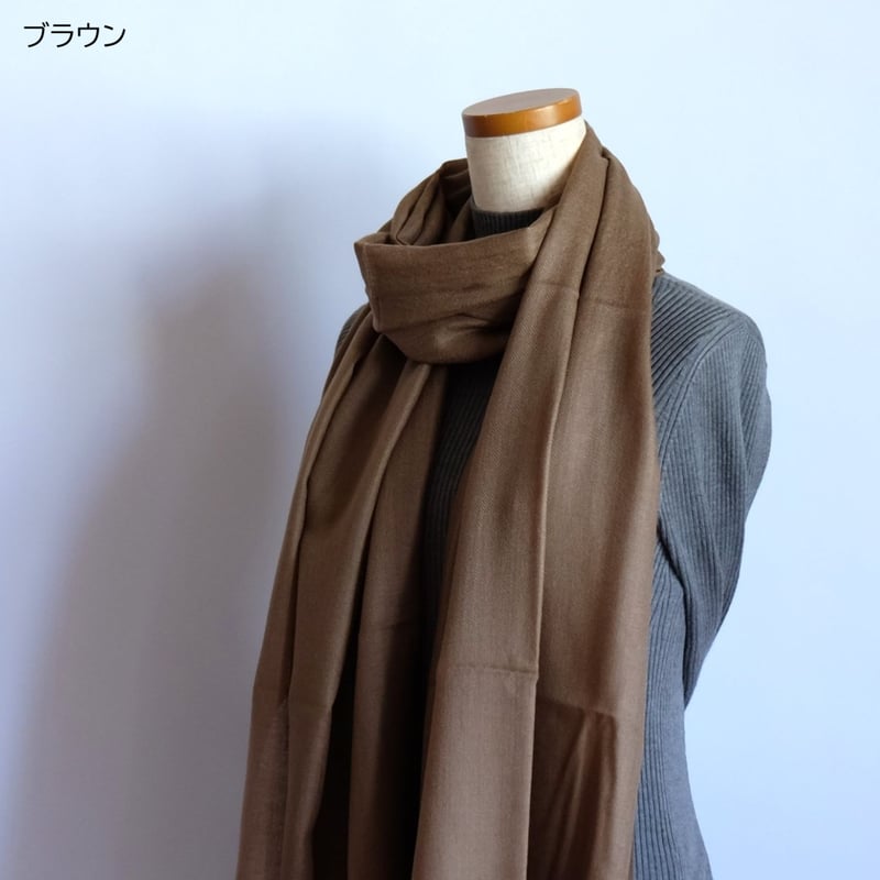 パシュミナ ストール 機械織り 約70×200cm 約90g ベージュ/グレー