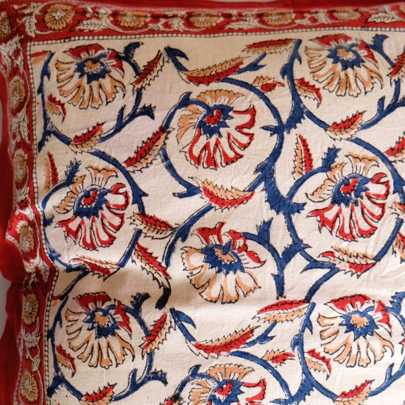 枕カバー インド綿 ブロックプリント バグルー 唐草 | インド