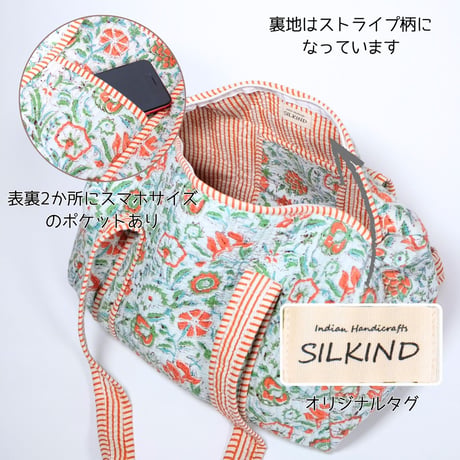 ダッフルバッグ インド綿 ブロックプリント Lサイズ 01～20