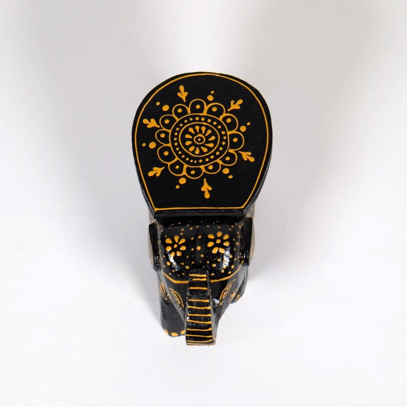 象の置物 木製 キャンドル立て インド グレー/オレンジ/ブラック