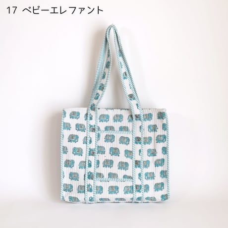 トートバッグ インド綿 ブロックプリント Mサイズ 12～20
