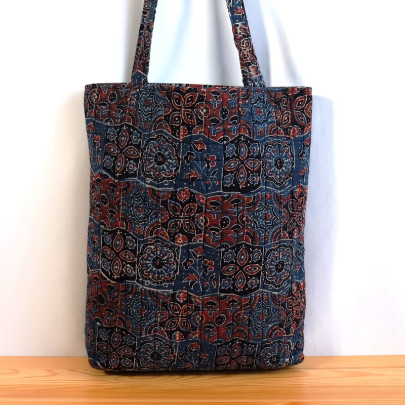 トートバッグ インド綿 ブロックプリント アジュラック インディゴ