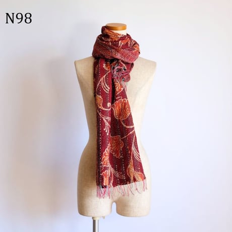シルクカンタ　ストール　約50×200cm　インド刺し子布　N91～N100