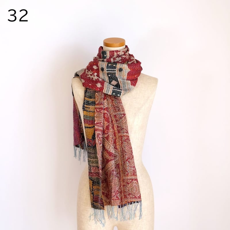 シルクカンタ ストール 約50×200cm インド刺し子布 28-32 | インド雑貨