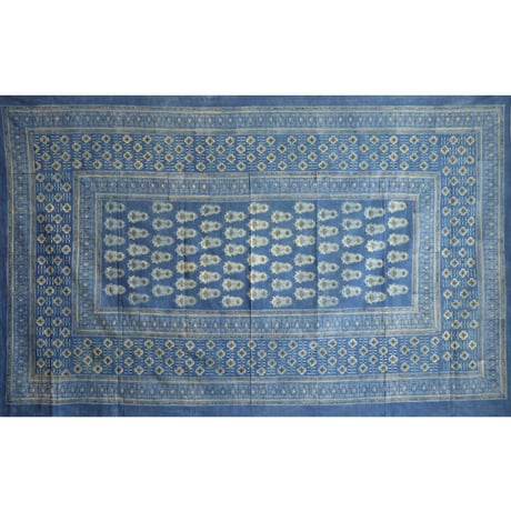 マルチクロス　約145×224cm　インド綿　ブロックプリント　アジュラック　ターコイズ×草木