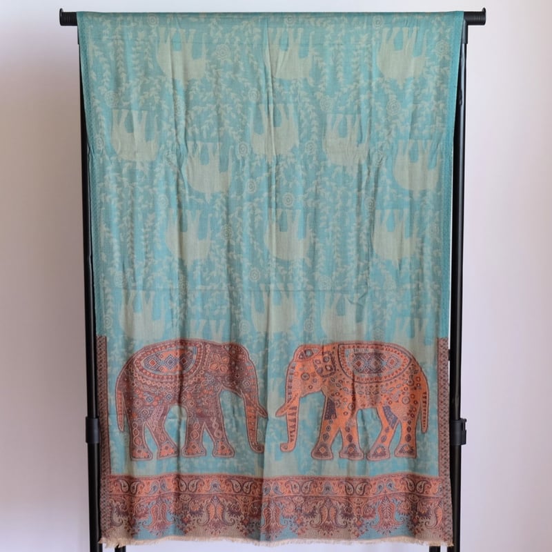 シルク＆ウール ストール 機械織り 織柄模様入り 約70×200cm