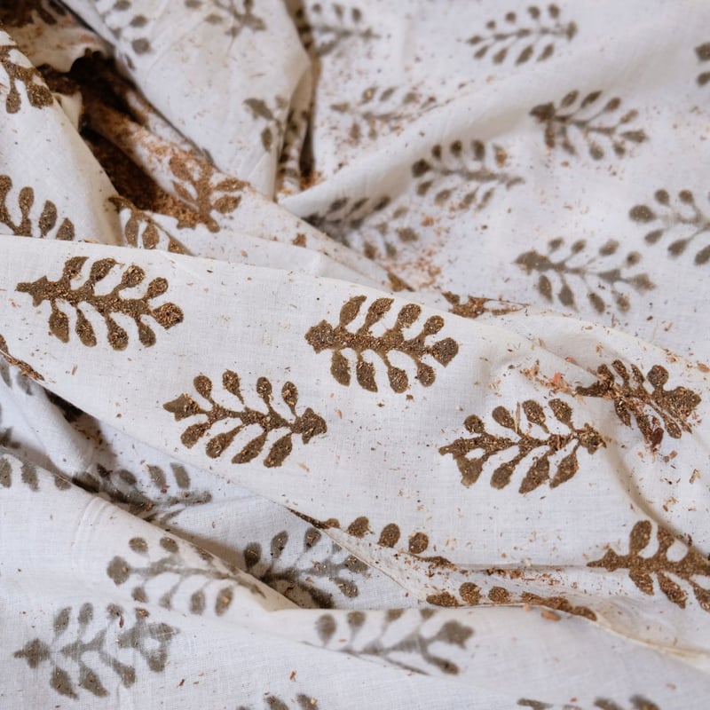 インド綿 ストール ブロックプリント 約50×200cm ダークグレー