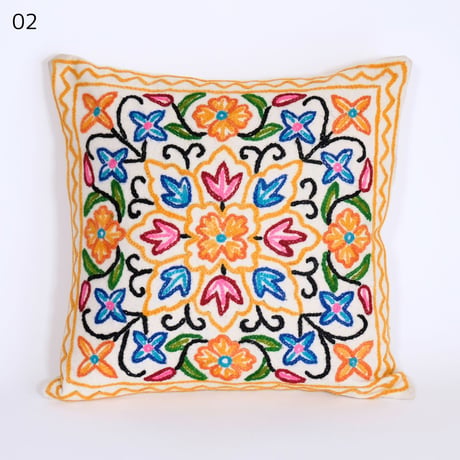 フラワー刺繍　クッションカバー　正方形　約40x40cm　3種類