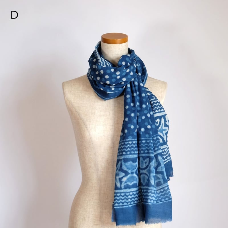 バグルー ストール ブロックプリント 約55×200cm インド 4種類