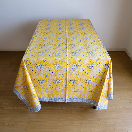 マルチクロス　約152×228㎝　インド綿　ブロックプリント　イエロープラント