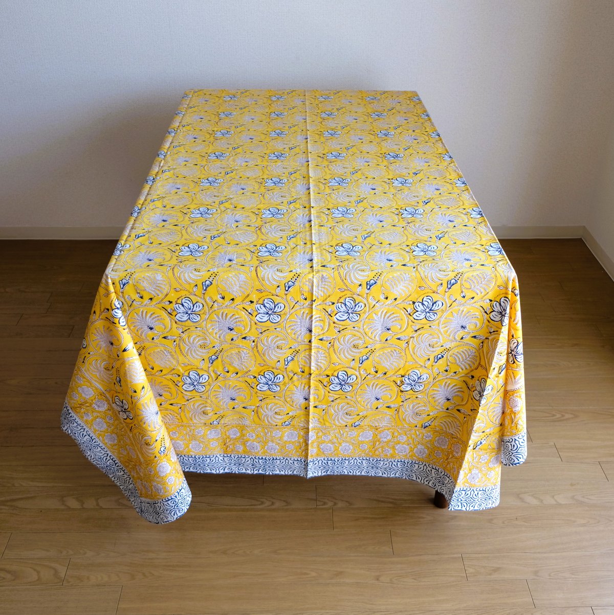 マルチクロス 約152×228㎝ インド綿 ブロックプリント イエロー