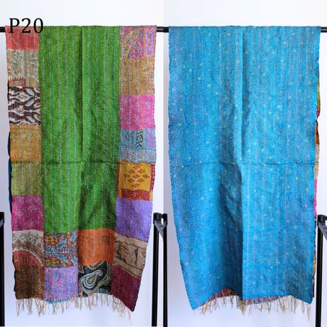 シルクカンタ　ストール　パッチワーク　約50×200cm　インド刺し子布　P11～P20