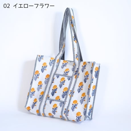 トートバッグ インド綿 ブロックプリント Lサイズ 01～11