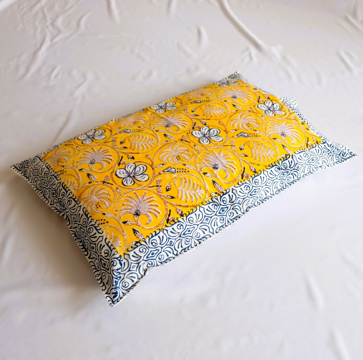 枕カバー インド綿 ブロックプリント イエロープラント | インド